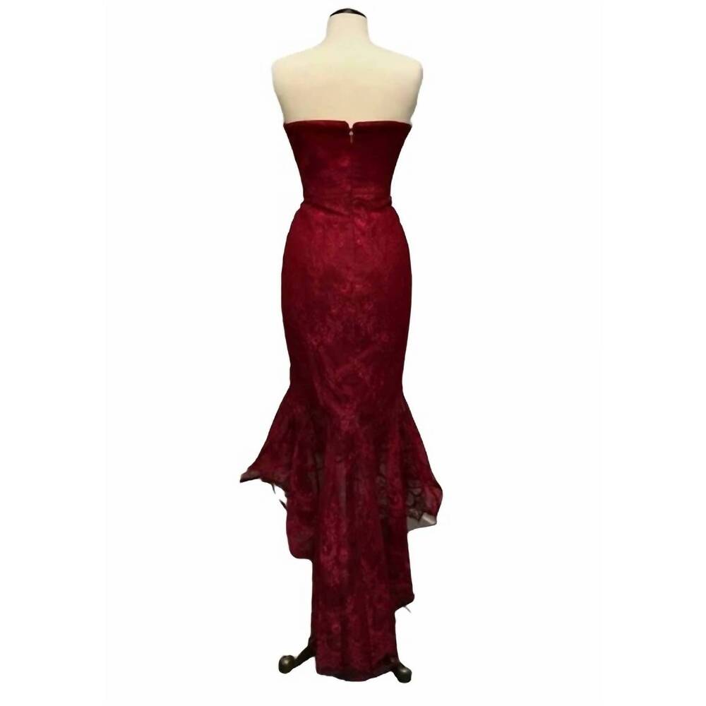 Strapless Burgundy Lace Mermaid Dress - Picture 2 of 2